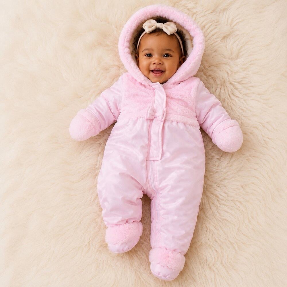 London Fog Vintage Baby Girl Snowsuit size 6-9 month Pink Embroidered Roses Warm